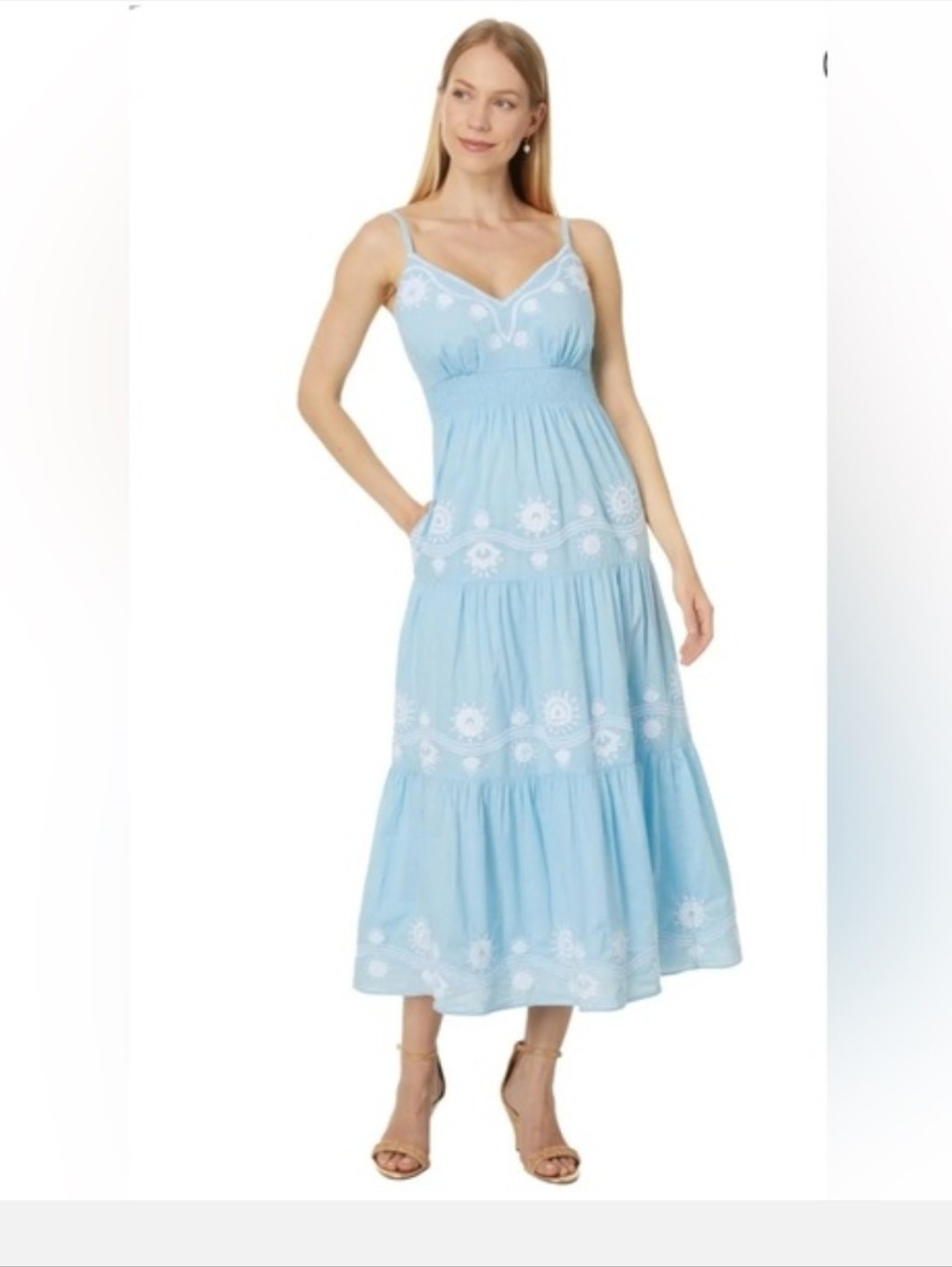 Lilly Pulitzer Aviry Embroidered Cotton Midi Dress Hydra Blue Size 10